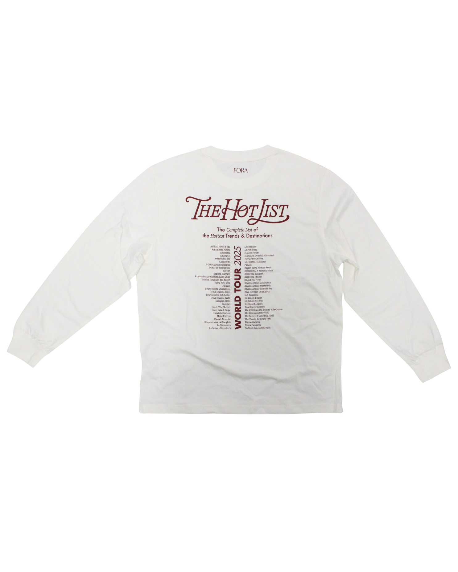 The Hot List 2025 World Tour Long Sleeve T-Shirt – Fora Travel The Hot List 2025 World Tour Long Sleeve T-Shirt – Fora Travel